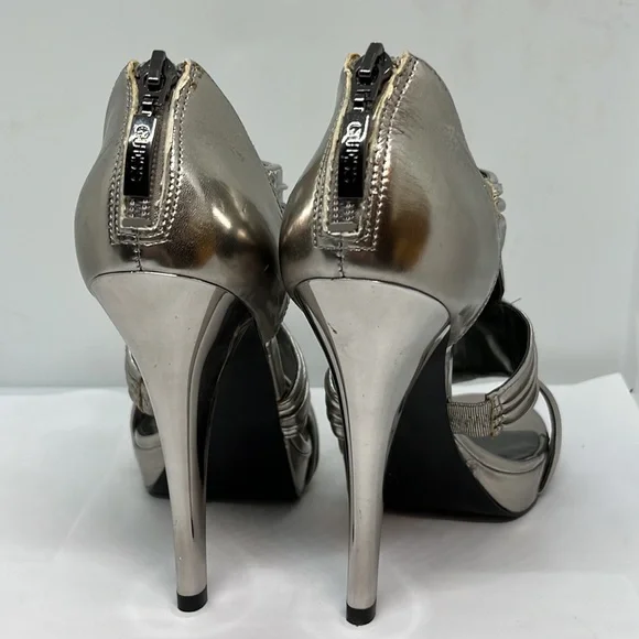 GUESS Silver Metallics 5” Heels Shoes, Zipper at Back - Picture 2 of 4